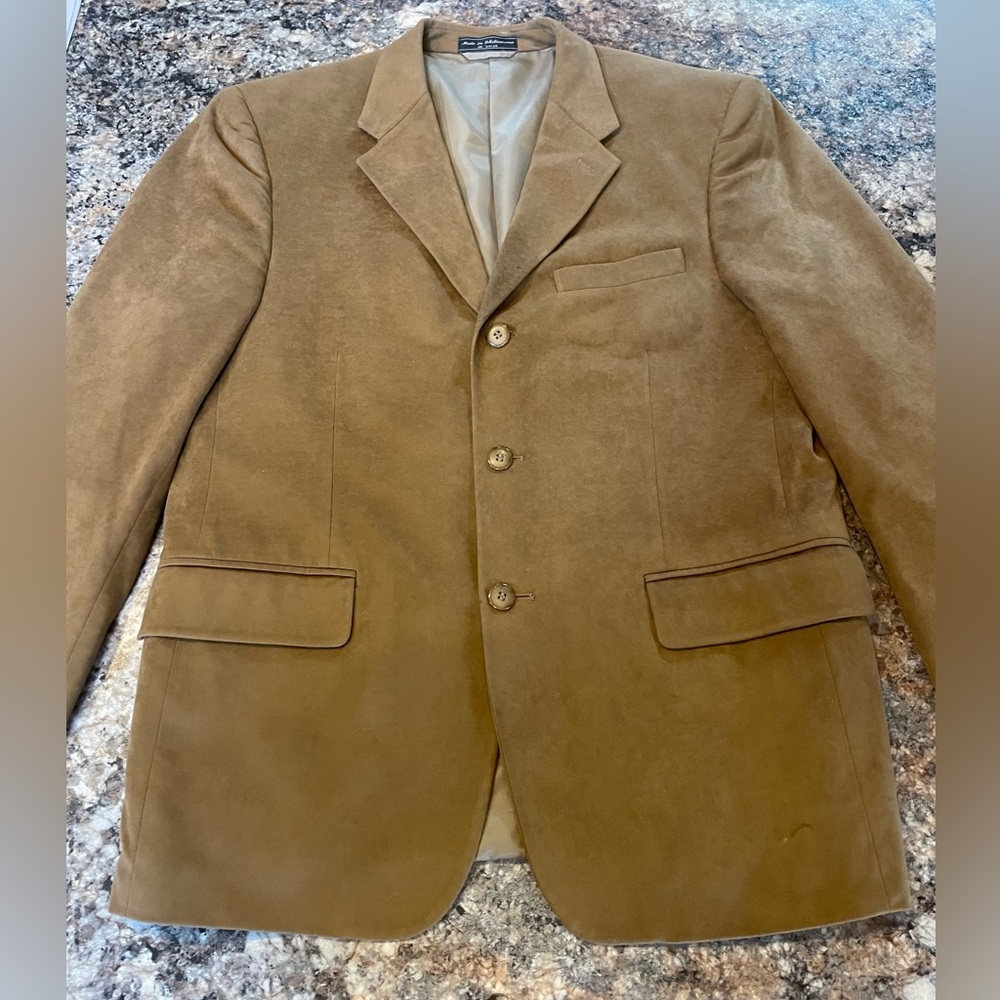 Vintage Jeffrey Banks Real Suede Blazer Tan Leather Sport Coat Mens Classic 90s